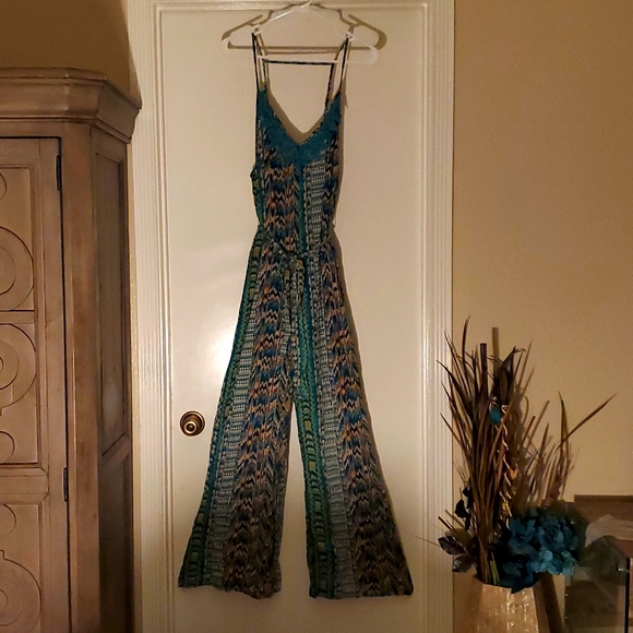 Teal and camel multicolored size medium jumpsuit. - Picture 1 of 2